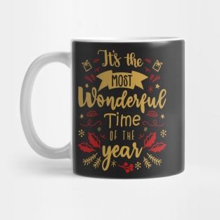 It's the Most Wonderful Time of the Year - Christmas Time - Red and Gold Tone Mug